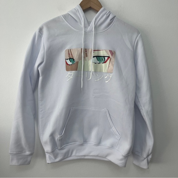 Anime Life Death Stare Hoodie White size Small - Picture 2 of 6
